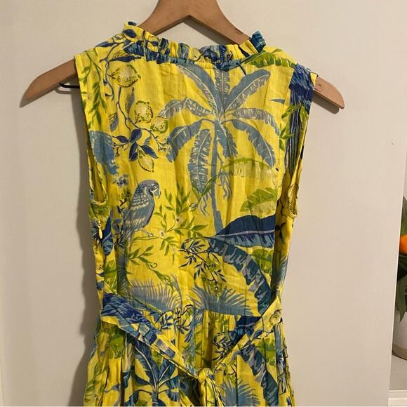 Banjanan Yellow Blue Cotton Bird Floral Mini Dress XS - Picture 6 of 11